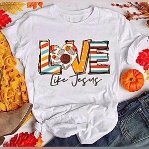 NEW-Love ❤️ Faith in Heather Grey Graphic Tee with Multicolor Design